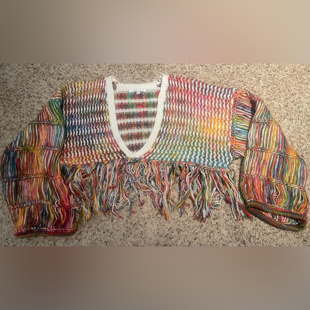 Ivory Rose Multi -Color Boho Fringe Sweater